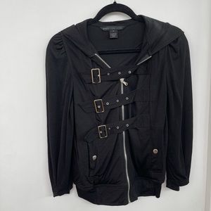 Marc by Marc Jacobs black cotton zip up hoodie with buckles